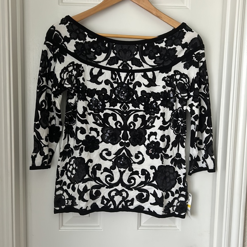 INC International Concepts black and white blouse